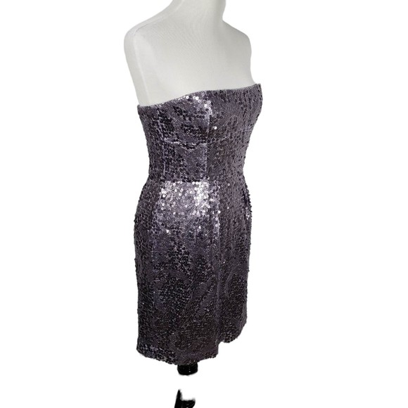 BCBGMaxazria Women's size 6 Purple Sequin Strapless Short Party Dress AS IS - Picture 3 of 7